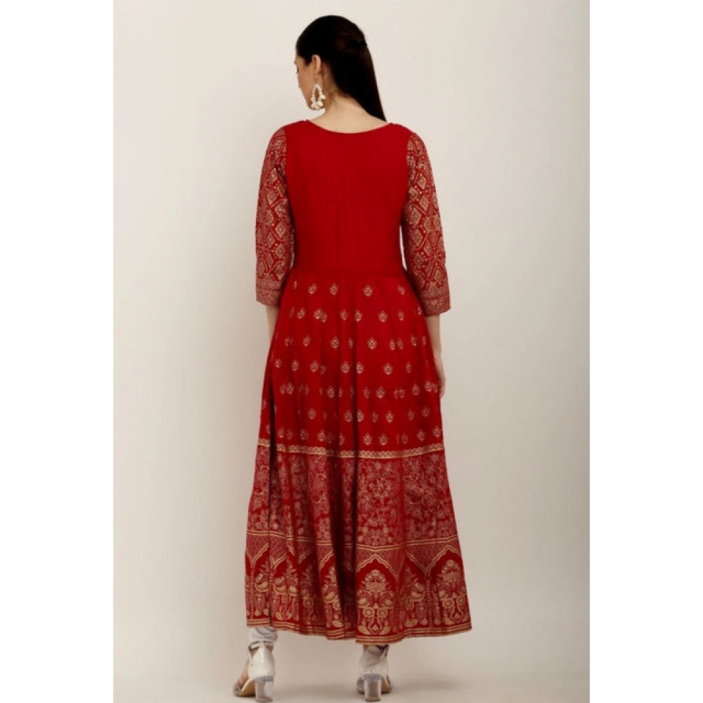 HD Women's Casual Rayon 3-4th Sleeves Anarkali Kurti (Red)