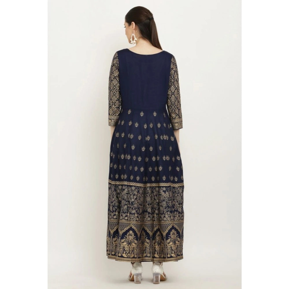 HD Women's Casual Rayon 3-4th Sleeves Anarkali Kurti (Blue)