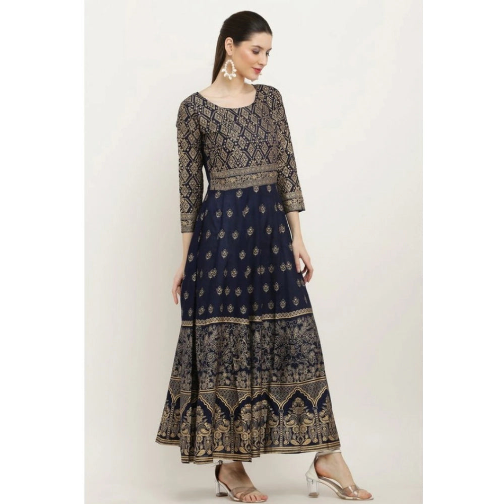 HD Women's Casual Rayon 3-4th Sleeves Anarkali Kurti (Blue)