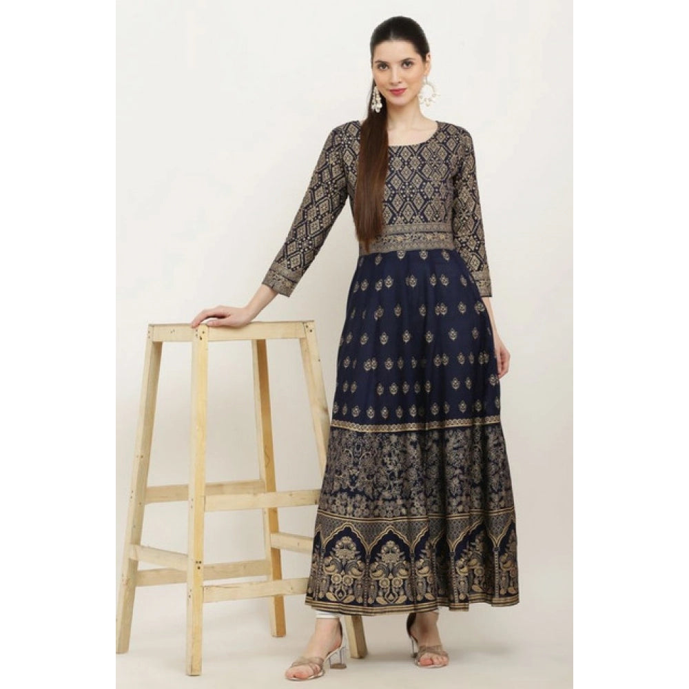 HD Women's Casual Rayon 3-4th Sleeves Anarkali Kurti (Blue)