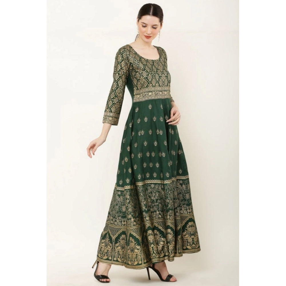 HD Women's Casual Rayon 3-4th Sleeves Anarkali Kurti (Green)