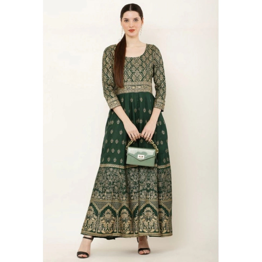 HD Women's Casual Rayon 3-4th Sleeves Anarkali Kurti (Green)