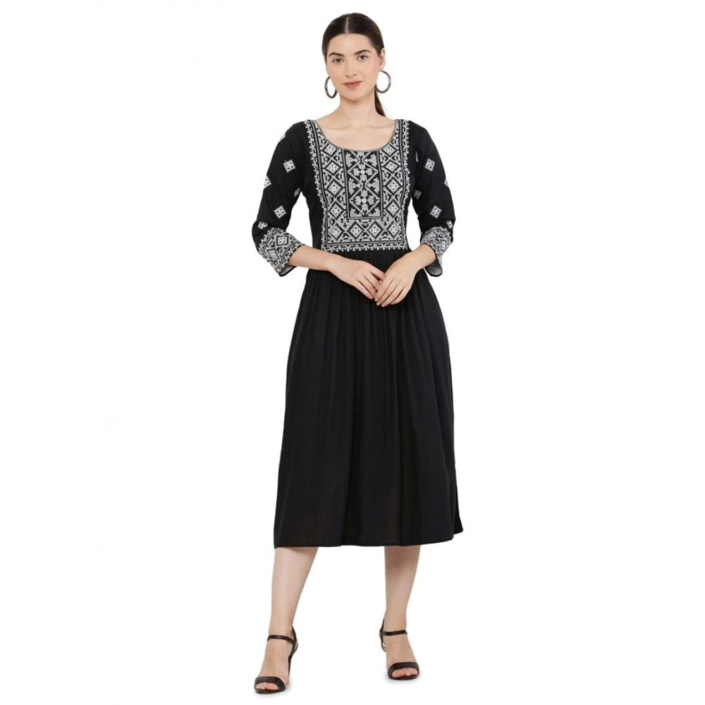HD Women's Casual Rayon 3-4th Sleeves Kurti (Black)