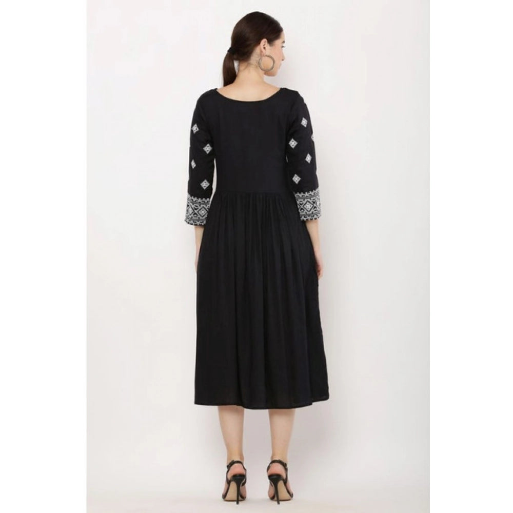 HD Women's Casual Rayon 3-4th Sleeves Kurti (Black)