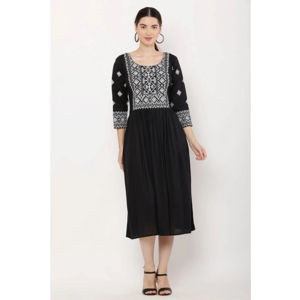 HD Women's Casual Rayon 3-4th Sleeves Kurti (Black)