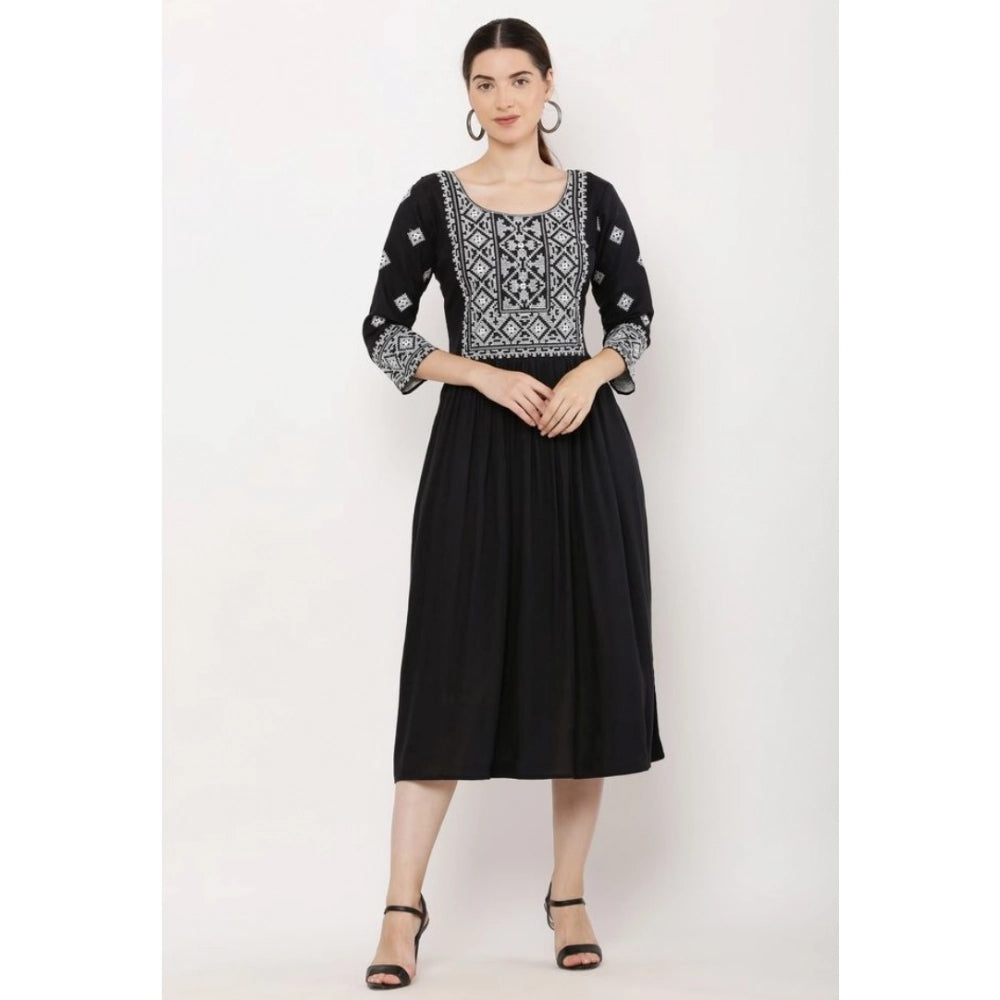 HD Women's Casual Rayon 3-4th Sleeves Kurti (Black)