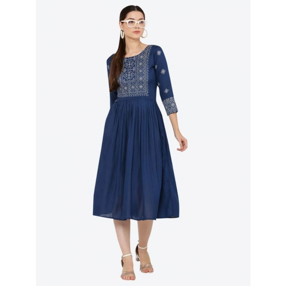 HD Women's Casual Rayon 3-4th Sleeves Kurti (Blue)
