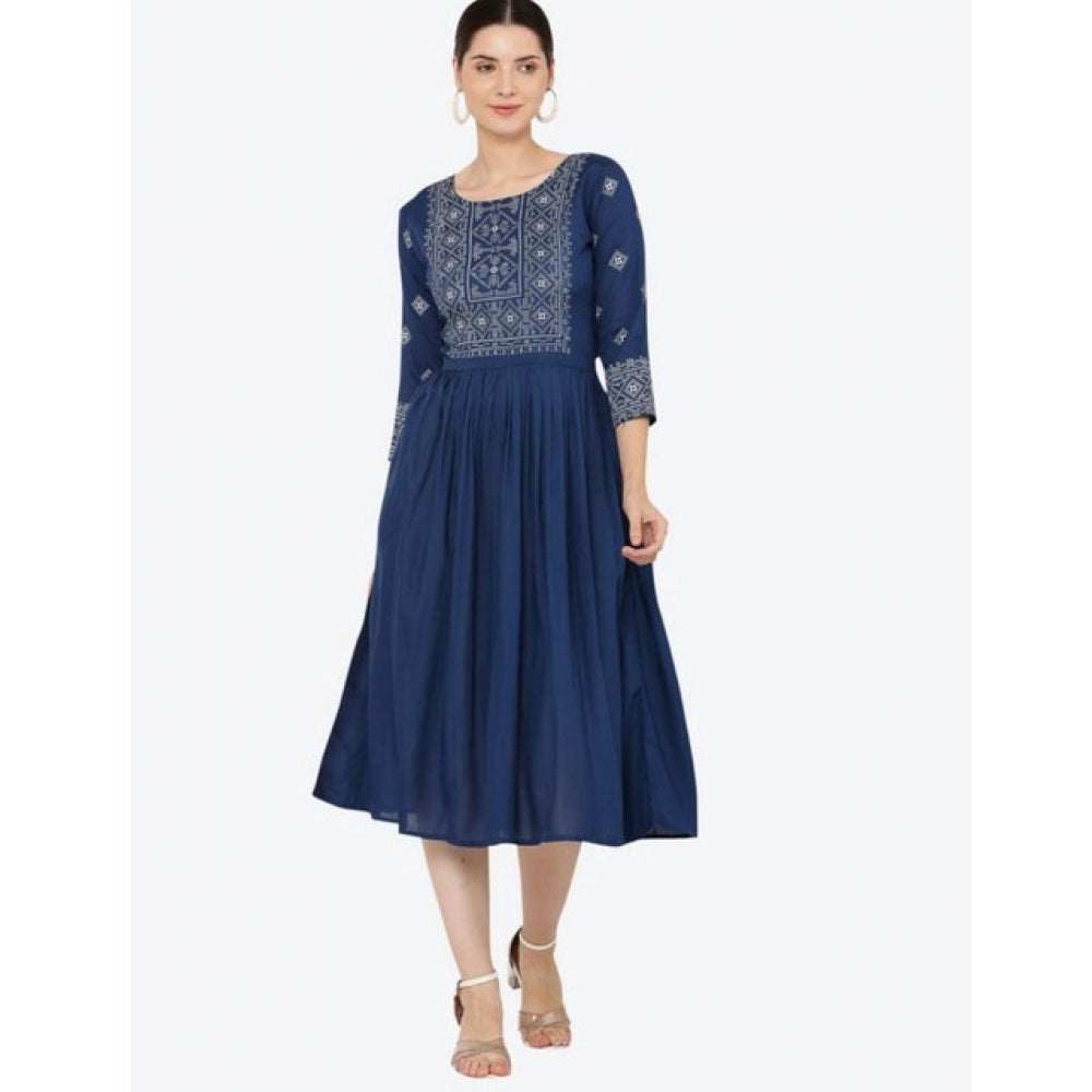 HD Women's Casual Rayon 3-4th Sleeves Kurti (Blue)