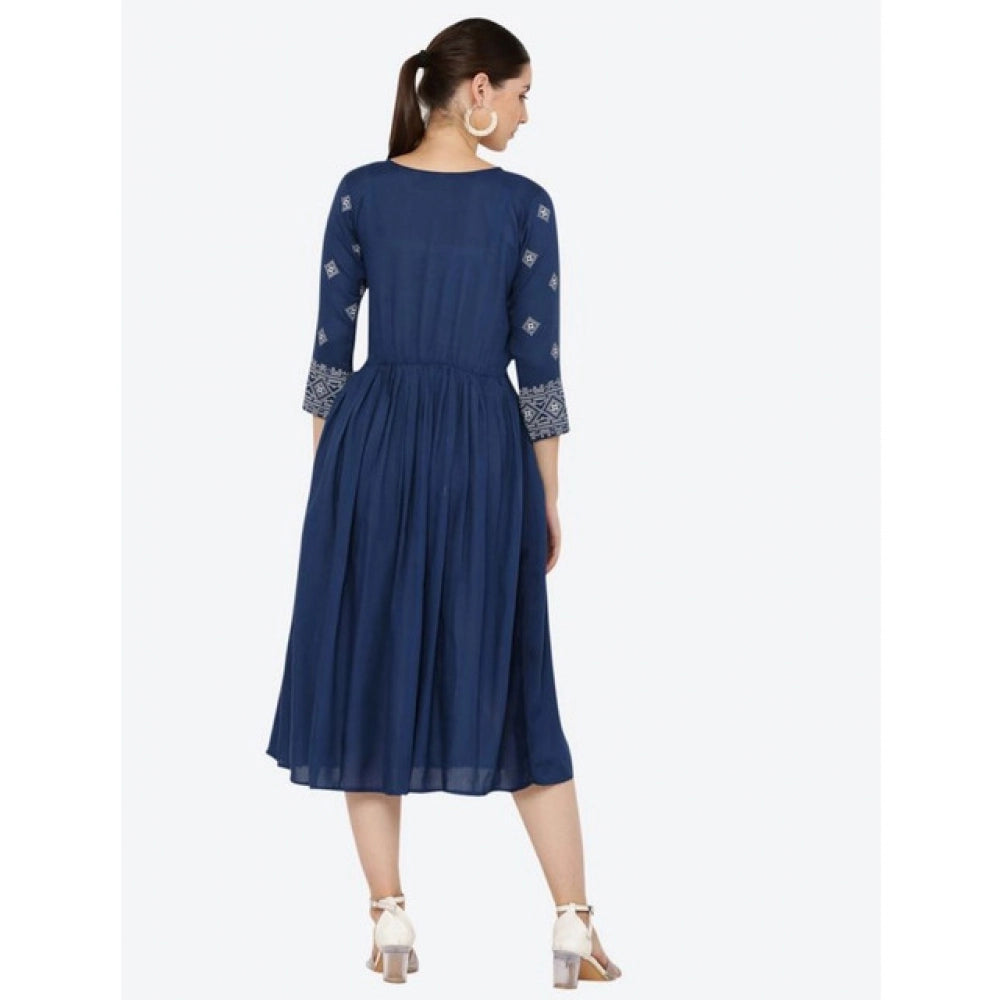 HD Women's Casual Rayon 3-4th Sleeves Kurti (Blue)