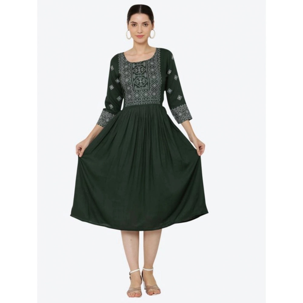 HD Women's Casual Rayon 3-4th Sleeves Kurti (Green)