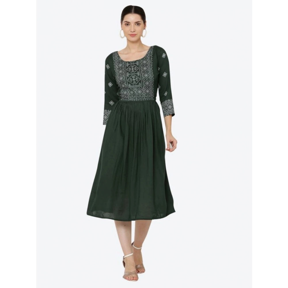 HD Women's Casual Rayon 3-4th Sleeves Kurti (Green)