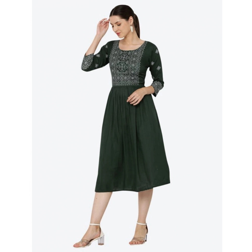 HD Women's Casual Rayon 3-4th Sleeves Kurti (Green)