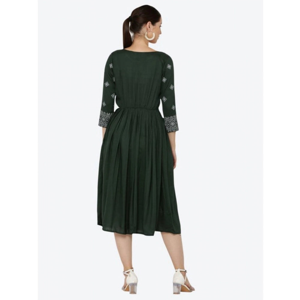 HD Women's Casual Rayon 3-4th Sleeves Kurti (Green)