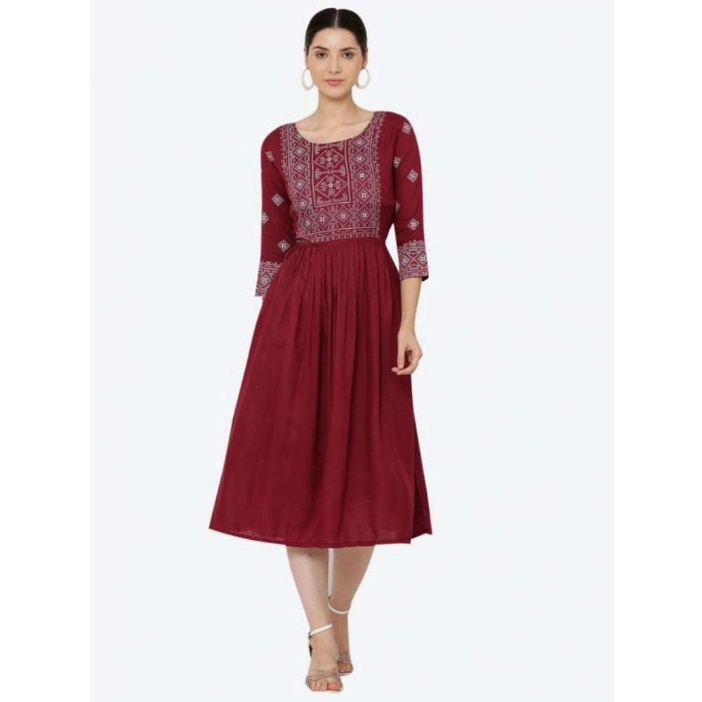HD Women's Casual Rayon 3-4th Sleeves Kurti (Maroon)