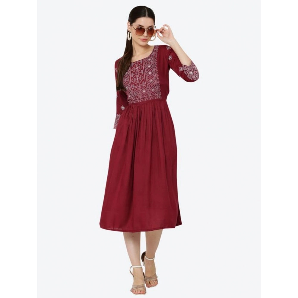 HD Women's Casual Rayon 3-4th Sleeves Kurti (Maroon)