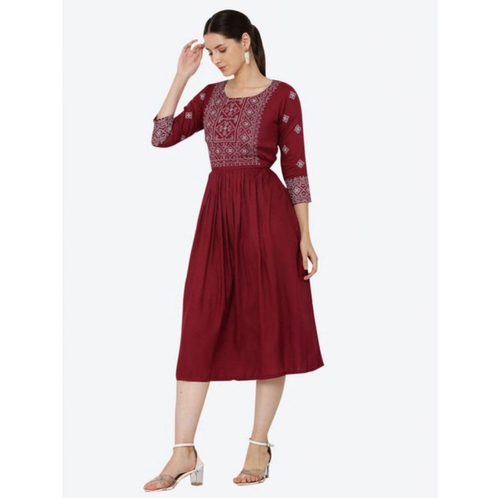 HD Women's Casual Rayon 3-4th Sleeves Kurti (Maroon)