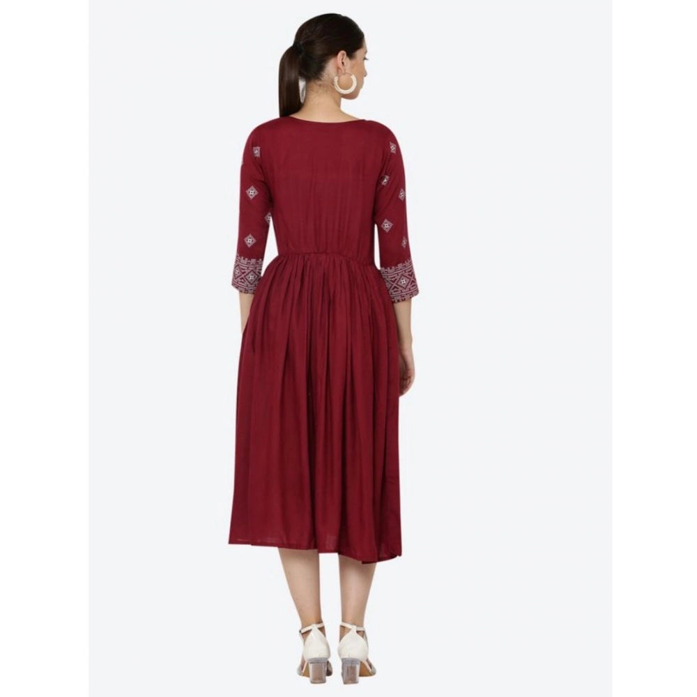 HD Women's Casual Rayon 3-4th Sleeves Kurti (Maroon)