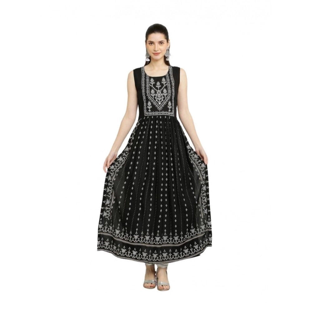 HD Women's Casual Rayon Sleeveless Kurti (Black)