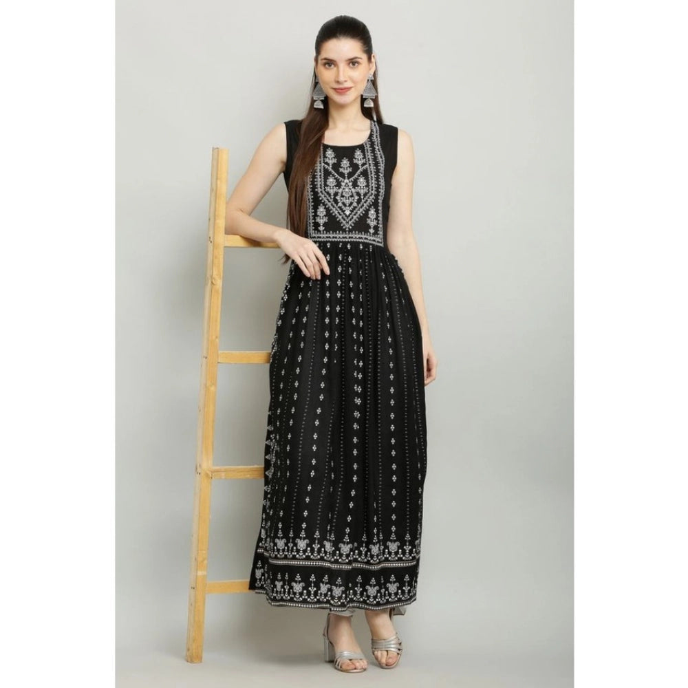 HD Women's Casual Rayon Sleeveless Kurti (Black)