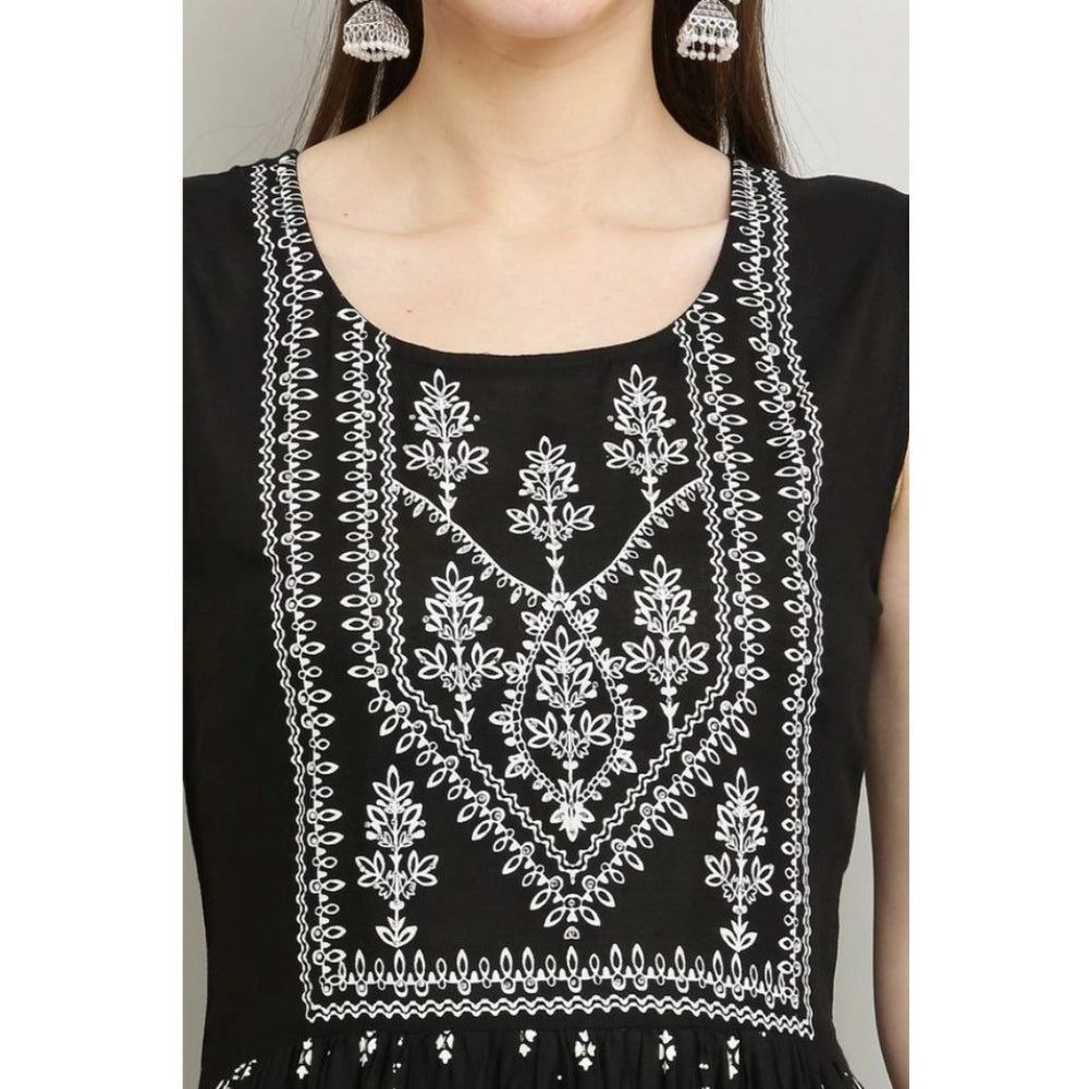 HD Women's Casual Rayon Sleeveless Kurti (Black)