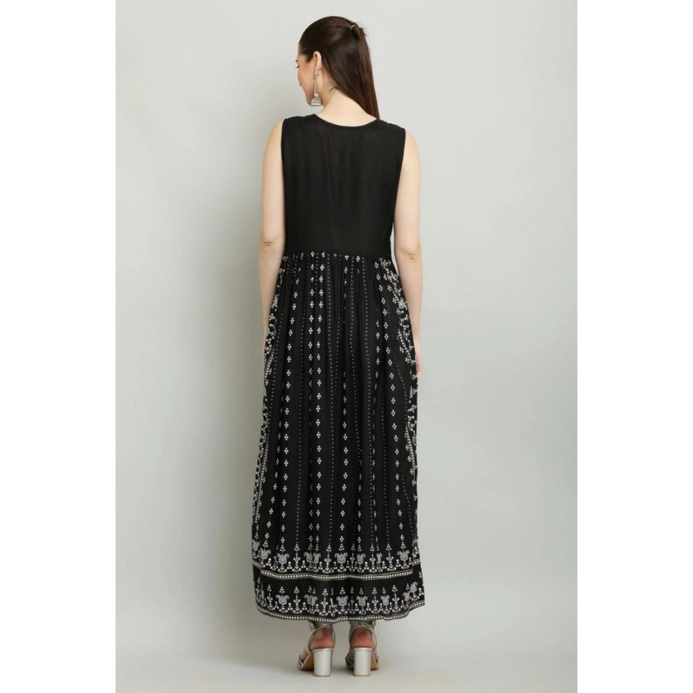 HD Women's Casual Rayon Sleeveless Kurti (Black)