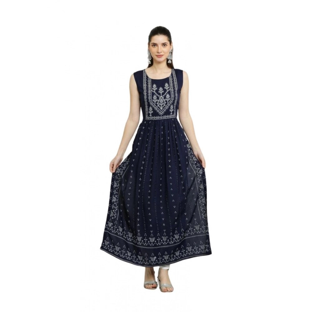 HD Women's Casual Rayon Sleeveless Kurti (Blue)