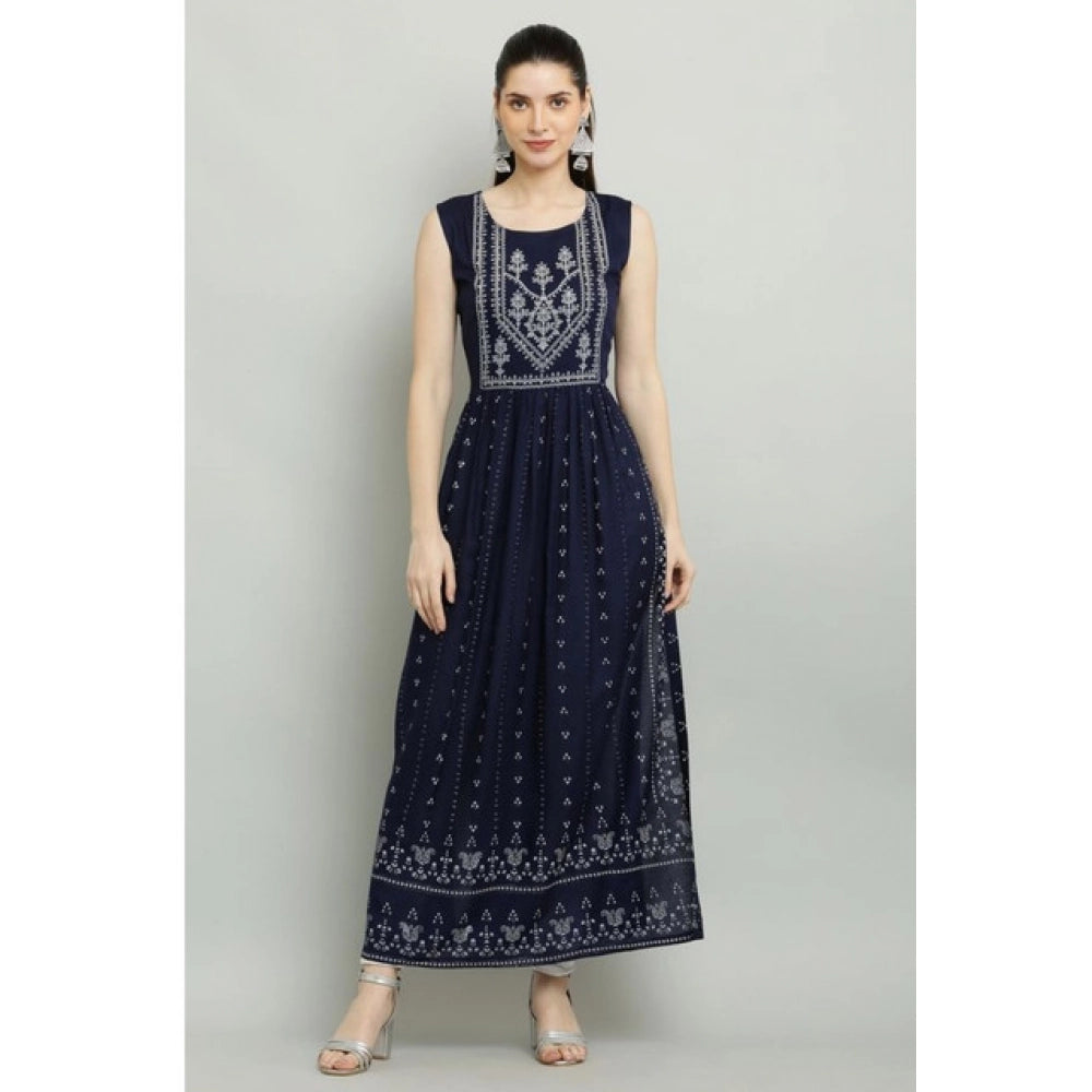 HD Women's Casual Rayon Sleeveless Kurti (Blue)