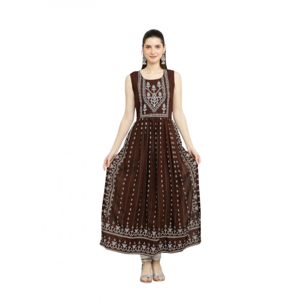 HD Women's Casual Rayon Sleeveless Kurti (Brown)