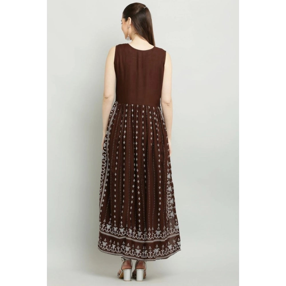 HD Women's Casual Rayon Sleeveless Kurti (Brown)