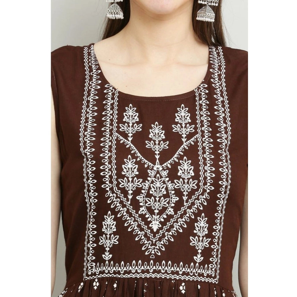 HD Women's Casual Rayon Sleeveless Kurti (Brown)