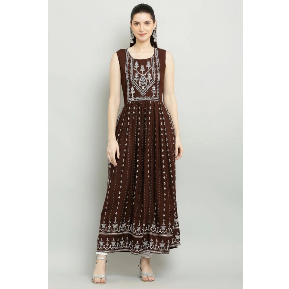 HD Women's Casual Rayon Sleeveless Kurti (Brown)