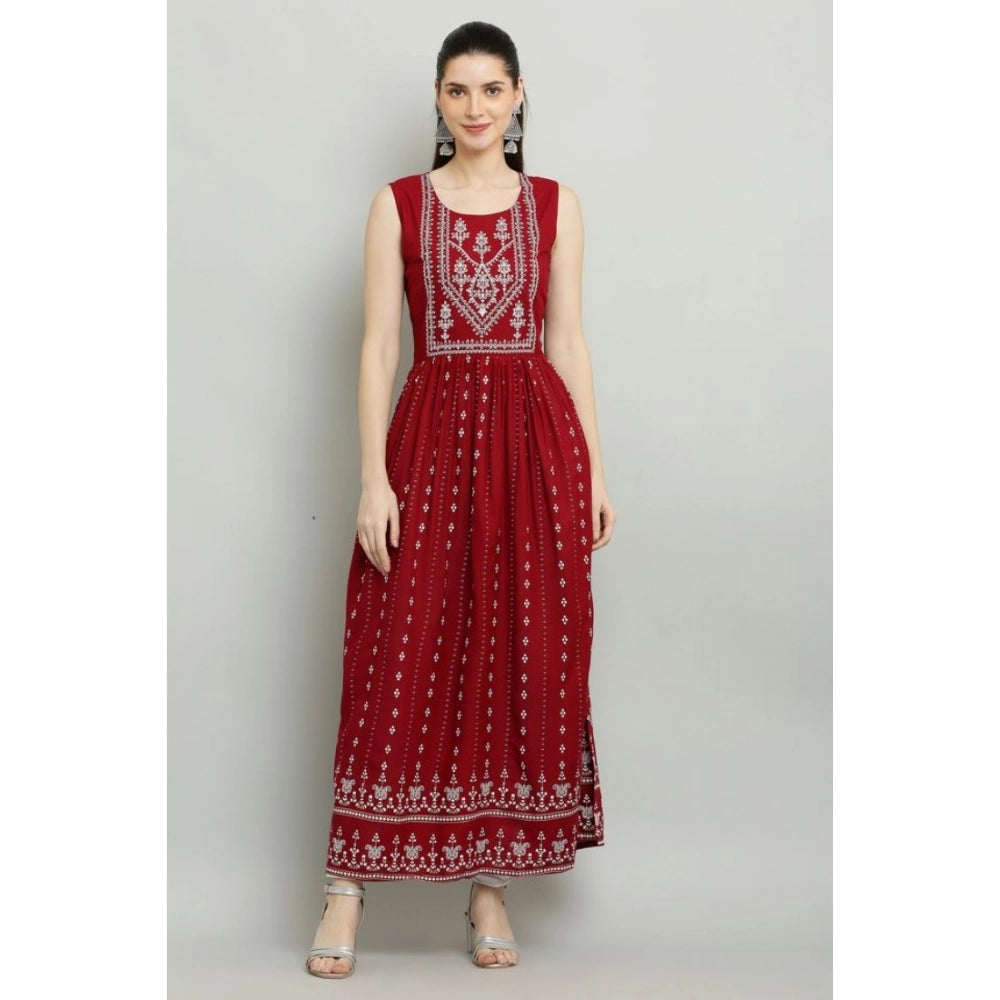 HD Women's Casual Rayon Sleeveless Kurti (Maroon)