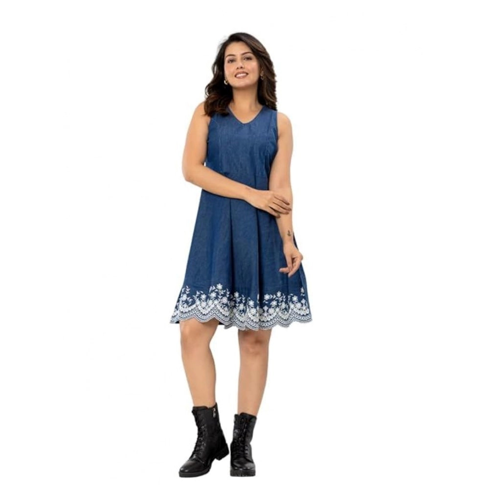 HD Women's Casual Denim Sleeveless Dress (Blue)
