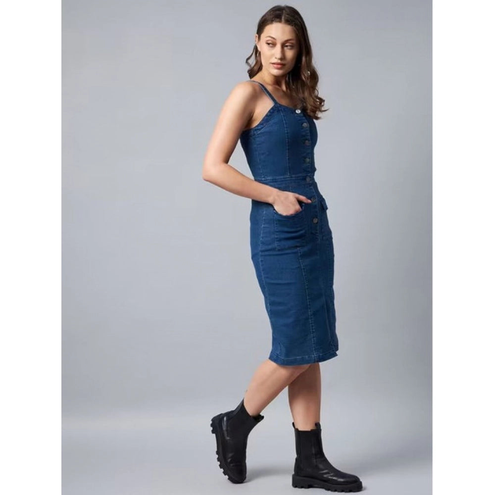 HD Women's Casual Denim Sleeveless Dress (Blue)
