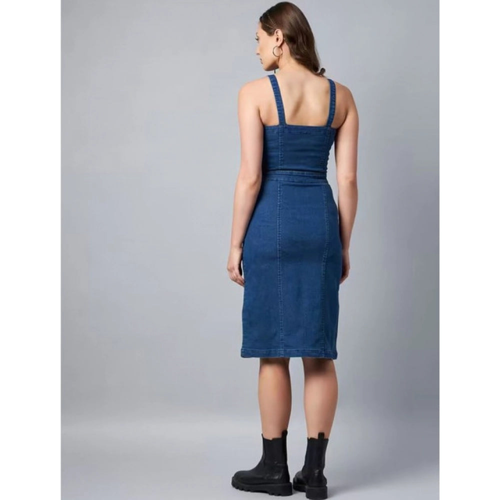 HD Women's Casual Denim Sleeveless Dress (Blue)