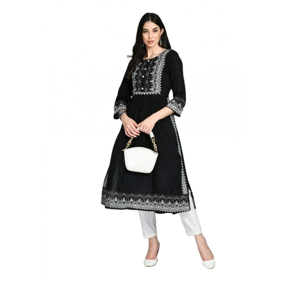 HD Women's Casual Rayon 3-4th Sleeves Kurti (Black)