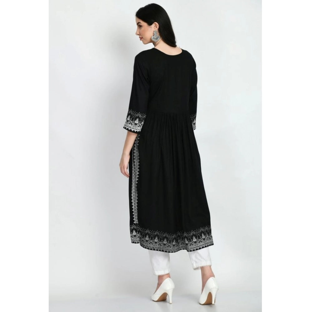 HD Women's Casual Rayon 3-4th Sleeves Kurti (Black)