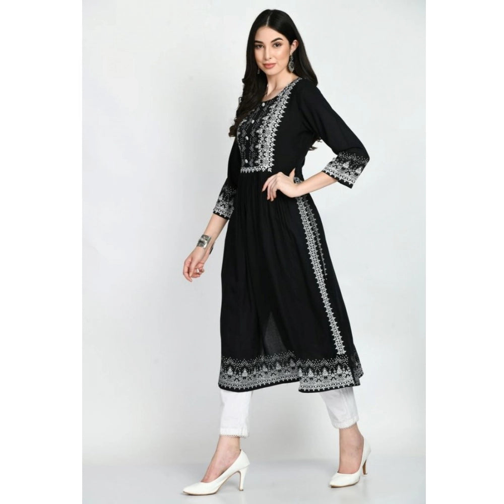 HD Women's Casual Rayon 3-4th Sleeves Kurti (Black)