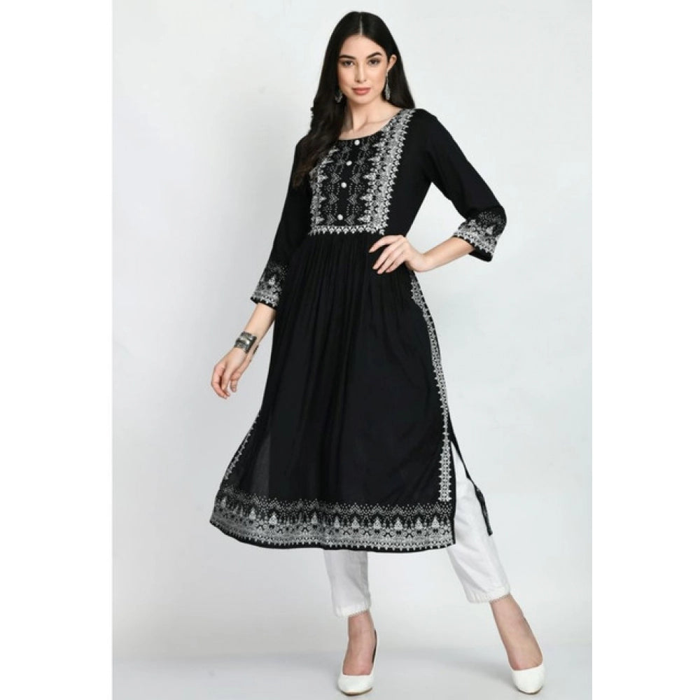 HD Women's Casual Rayon 3-4th Sleeves Kurti (Black)