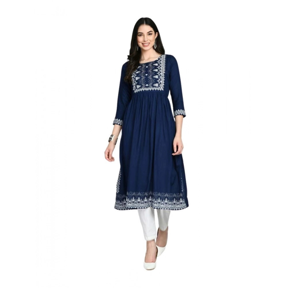 HD Women's Casual Rayon 3-4th Sleeves Kurti (Blue)