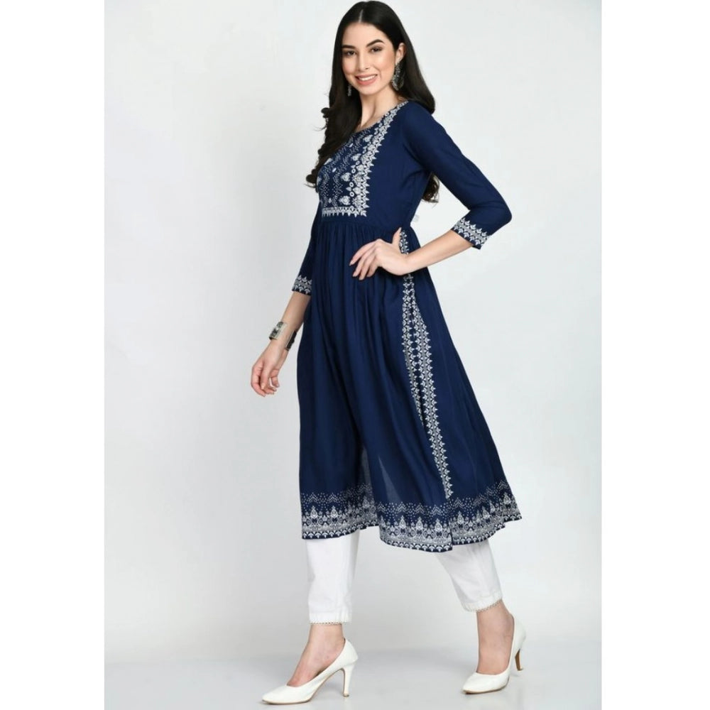 HD Women's Casual Rayon 3-4th Sleeves Kurti (Blue)