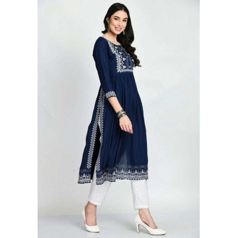 HD Women's Casual Rayon 3-4th Sleeves Kurti (Blue)