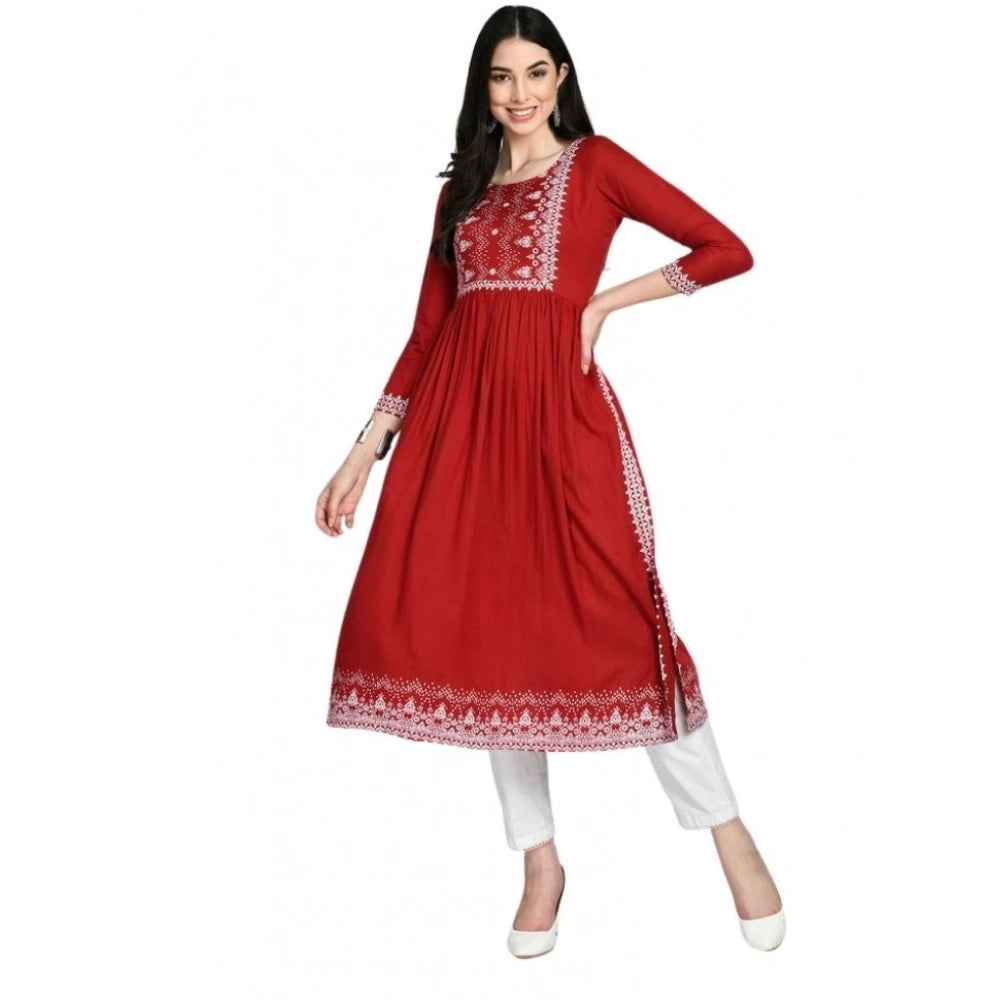 HD Women's Casual Rayon 3-4th Sleeves Kurti (Maroon)