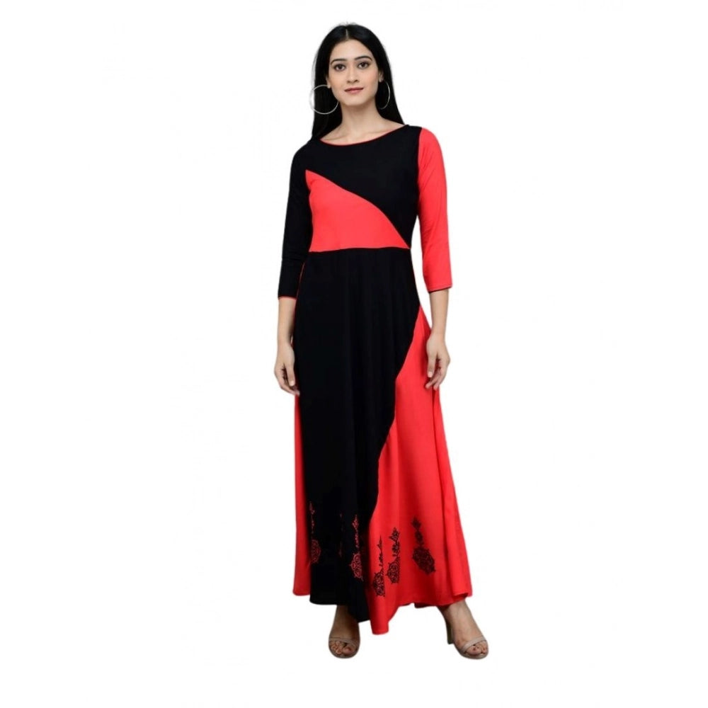 HD Women's Casual Rayon 3-4th Sleeves Maxi Dress (Pink)
