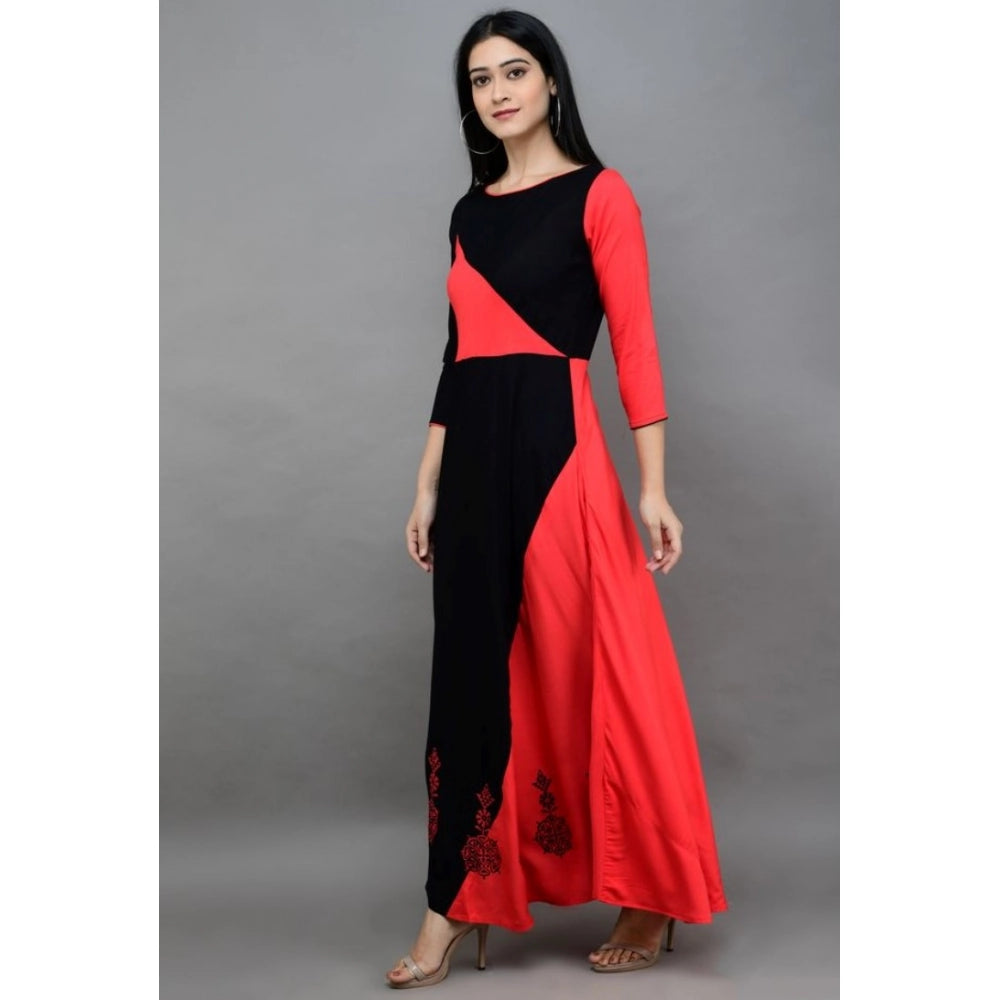 HD Women's Casual Rayon 3-4th Sleeves Maxi Dress (Pink)