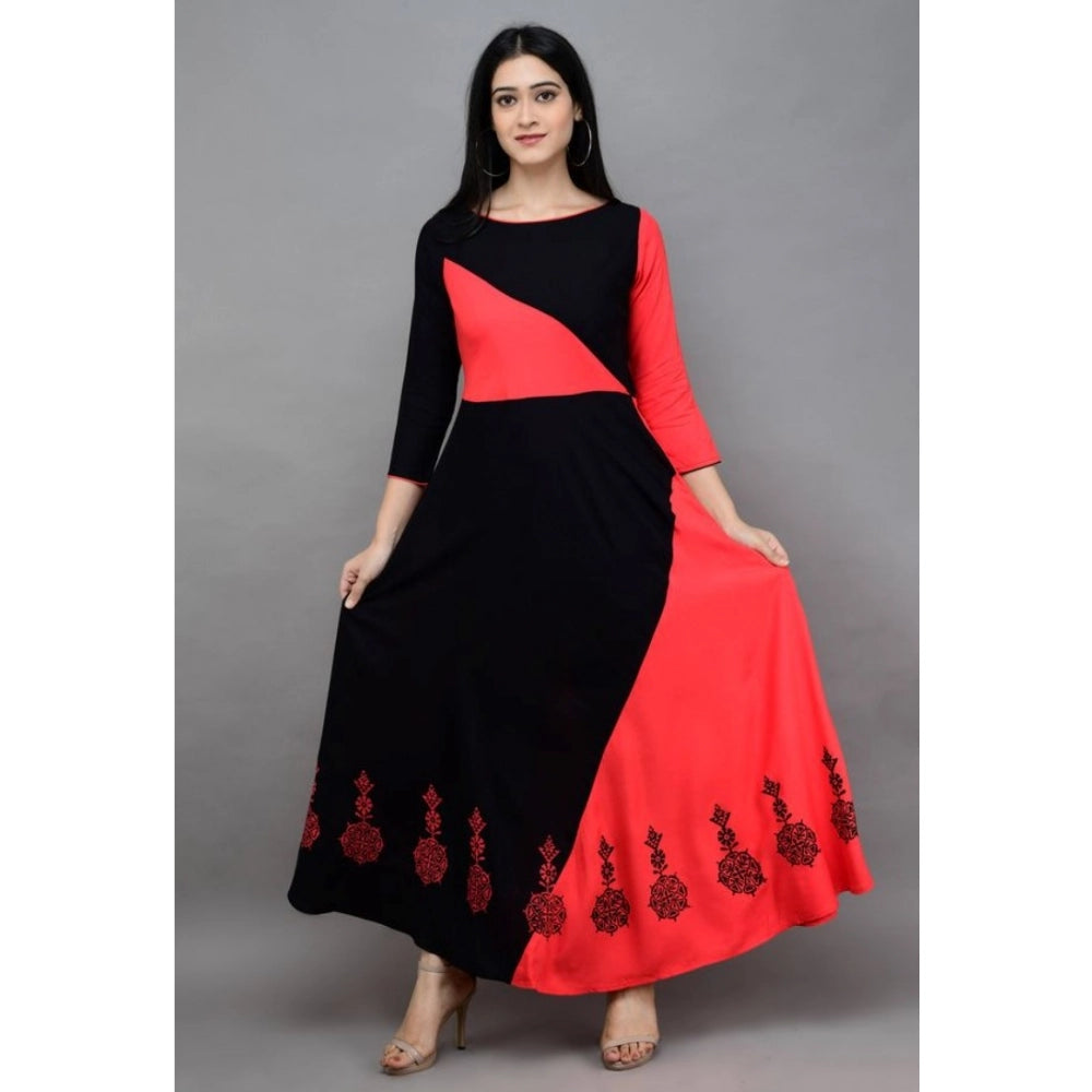 HD Women's Casual Rayon 3-4th Sleeves Maxi Dress (Pink)
