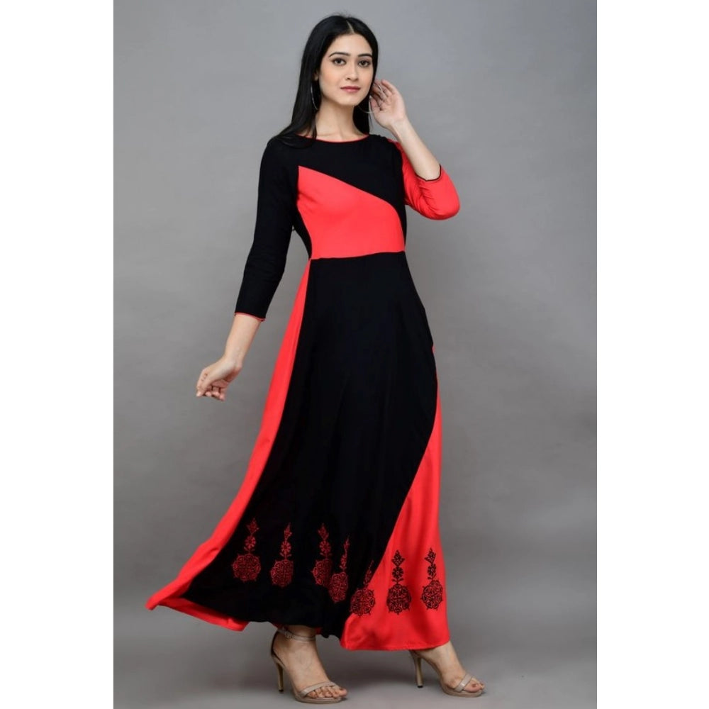 HD Women's Casual Rayon 3-4th Sleeves Maxi Dress (Pink)