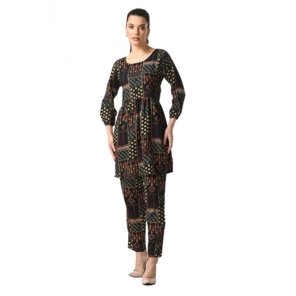 HD Women's Casual Crepe 3-4th Sleeves Cord Set (Black)