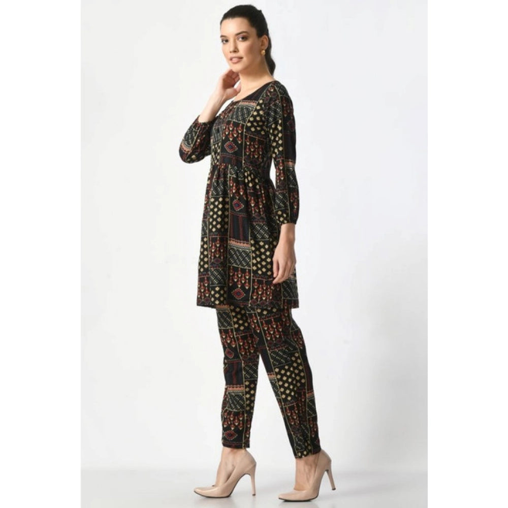 HD Women's Casual Crepe 3-4th Sleeves Cord Set (Black)