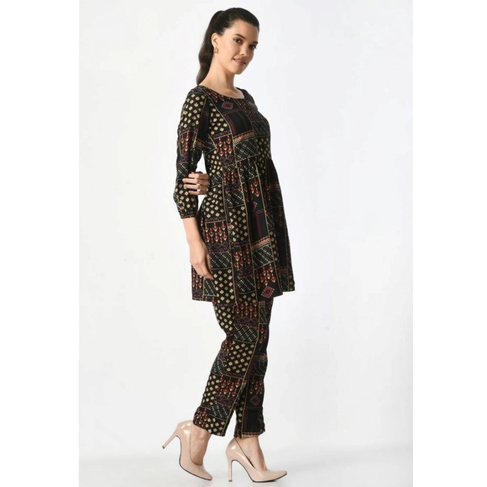 HD Women's Casual Crepe 3-4th Sleeves Cord Set (Black)